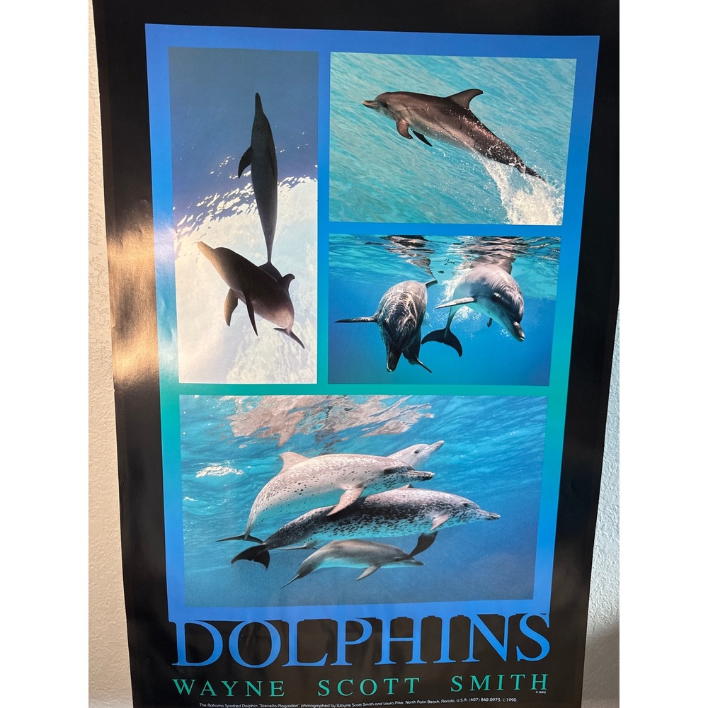 Vintage Wayne Scott Smith Dolphins Art Poster Unisex OS Blue Good